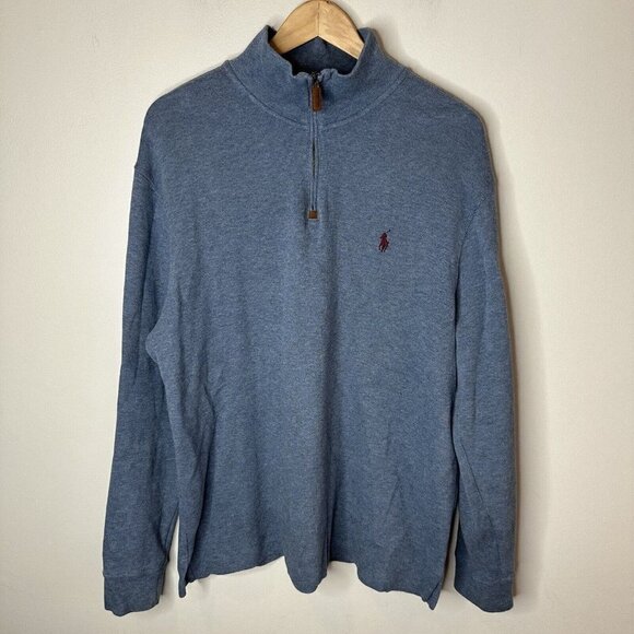 Polo by Ralph Lauren Mens Blue Cotton Mock Neck 1/4 Zip Pullover Sweater Size L - Picture 1 of 9